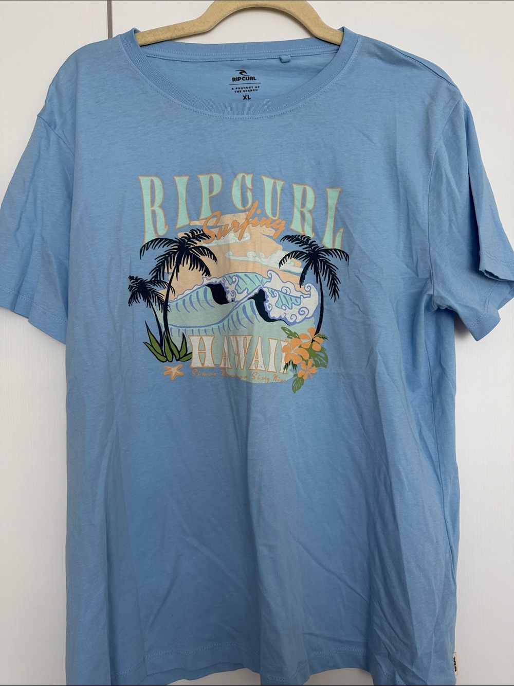 Rip Curl Hawaii Surfing Graphic Tee Light Blue XL